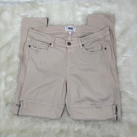 PAIGE Cassidy Skinny Moto Sandstone Pink Zip Pockets Jeans Size 32 - Picture 11 of 12
